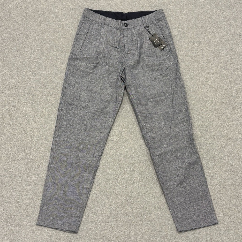 NWT Armani Exchange Chambray Pants Men's Size 30x31 Gray Linen Blend Trousers